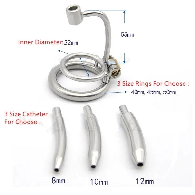 Stainless Steel Male Chastity Devices Cock Cage with Urethral Tube Penis Lockable Cock Ring Sex Toys for Men Chastity Belt
