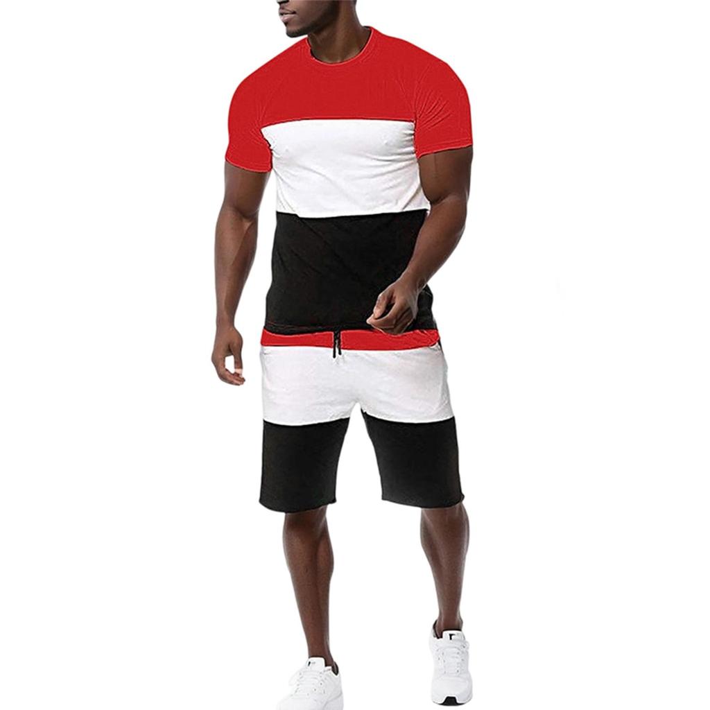 Men's Leisure Color Matching Short Sleeves Shorts Set