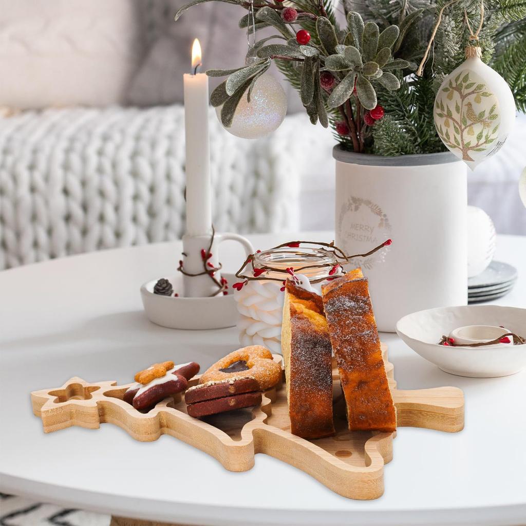 Podnos ve tvaru vánočního stromku, Dřevěný talíř, Kuchyňská potřeba Sváteční podnos, Servírovací mísa na dezerty ve tvaru vánočního stromku do kuchyně