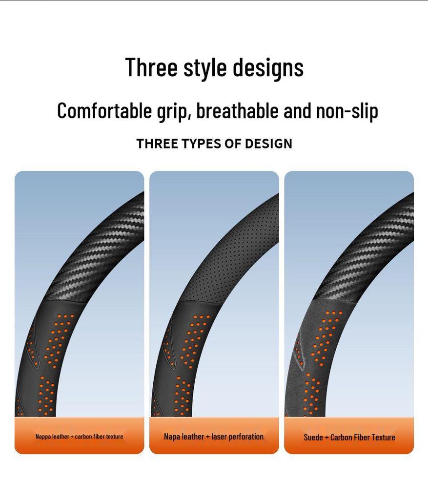Carbon Fiber Texture Suede Steering Wheel Cover, Non-Slip, Sweat-Absorbent, Universal, All-Season Design.