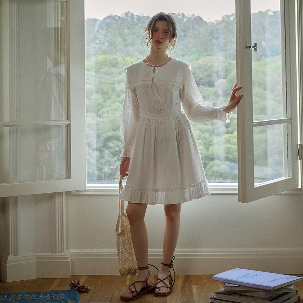 Simpeulleteulo Sr_Collar Texture Cotton Dress