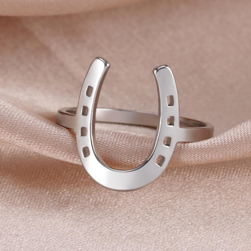 U-Shaped Horseshoe Women Ring Stainless Steel Gold Color Finger Rings Fashion Lucky Jewelry Birthday Gift for Friends