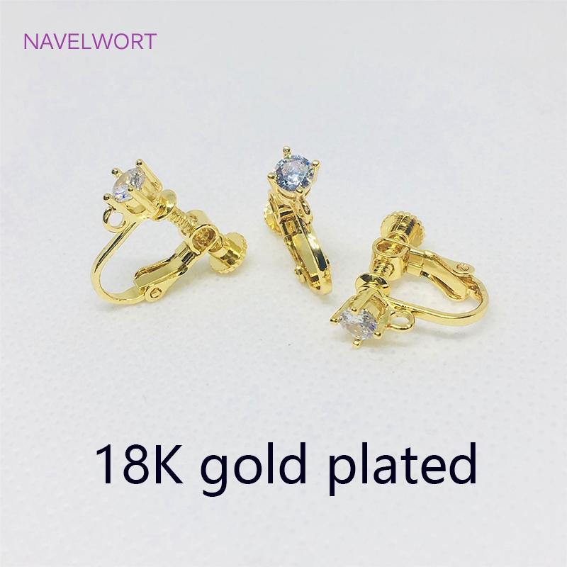 

Серьги-клипсы с закручивающейся головкой, позолоченные 14K/18K, с инкрустацией цирконами, для сережек без прокола, детали для изготовления украшений DIY, фурнитура 2 pieces