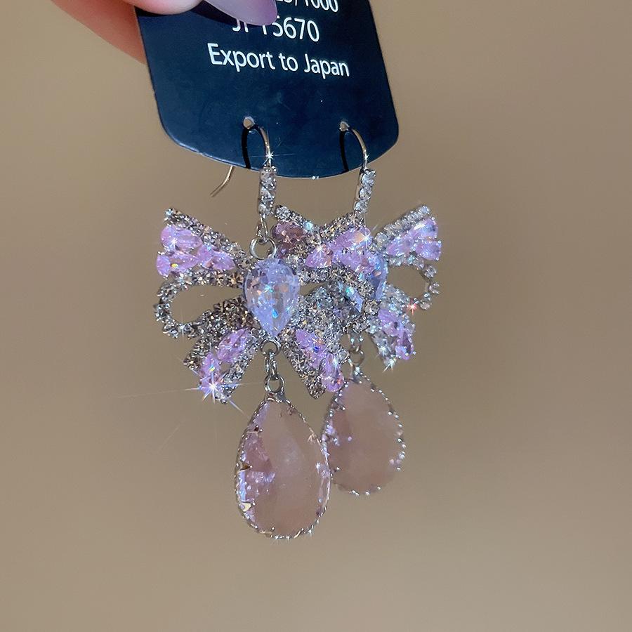 Elegant French Cubic Zirconia Bow Earrings and Necklace Set