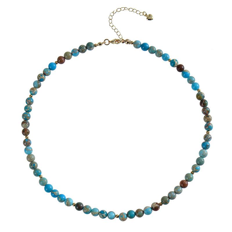 5mm Blue Turquoise Beads Necklace For Women Semi Precious Stone Charm Choker Neck Power  Summer
