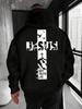 Men Fall Winter Y2K Faith Hoodie Vintage Hollow JESUS Letter Cross Mountain Bird Scripture Soft Fleece Hooded Sweatshirt