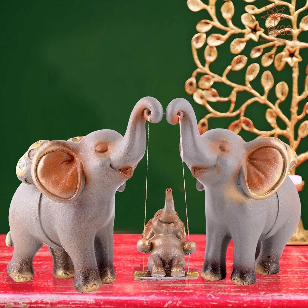 Resin Set of 3 Elephent Showpiece for Home Decoration Items Table Décor Living Room Gift Boxes for Weddings, Parties, Housewarming
