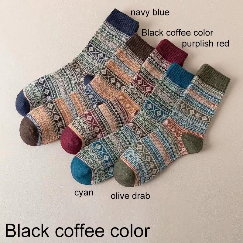 1/5 Pairs Casual Socks EU Size 38-43 Retro Pattern Autumn/Winter Round Neck Socks Ethnic Style Women Comfortable