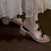 Fashion Women's Fashion Round Head Open Toe Crystal Fine Ribbon Butterfly Knot Anti-slip Wear-resistant Mid-heel Sandals Square Heels