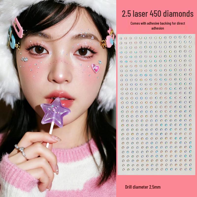 Blue Star Diamond Face Stickers: Adhesive Rhinestone Designs for Tear Eye Makeup, Perfect for Music Festivals.