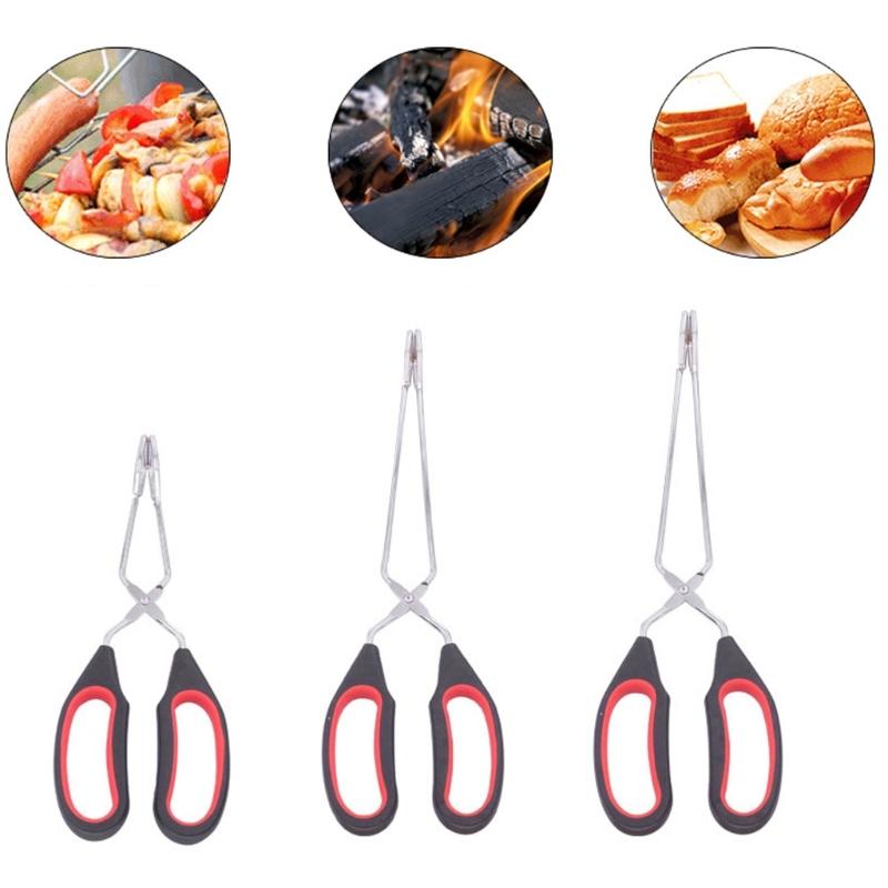 Large Size BBQ Charcoal Food Tong for Safe and Easy Grilling Barbecue Scissor Metal BBQ Baking Clip with Long Handle