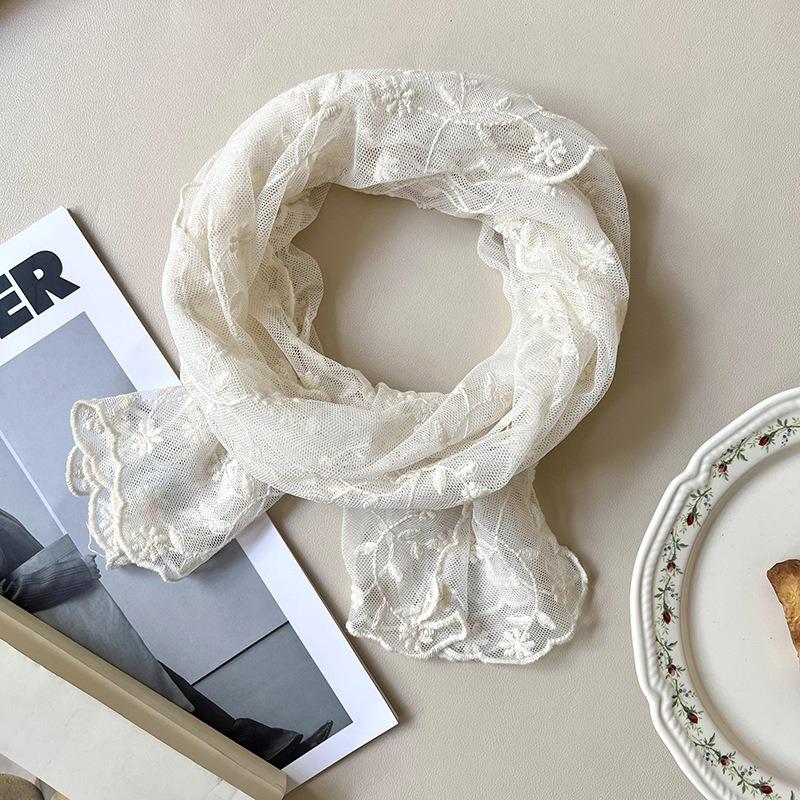 Knitted scarf women's new small exquisite heavy industry embroidery lace embroidery long bag head scarf silk scarf