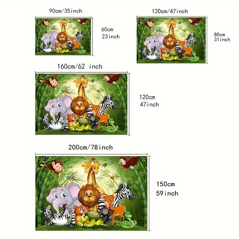 Youngsters' Jungle Safari Play Mat - Fun Cartoon Animal Rug with Non-Slip Backing, Vibrant Zebra, Lion & Elephant Design for Living Room, Be