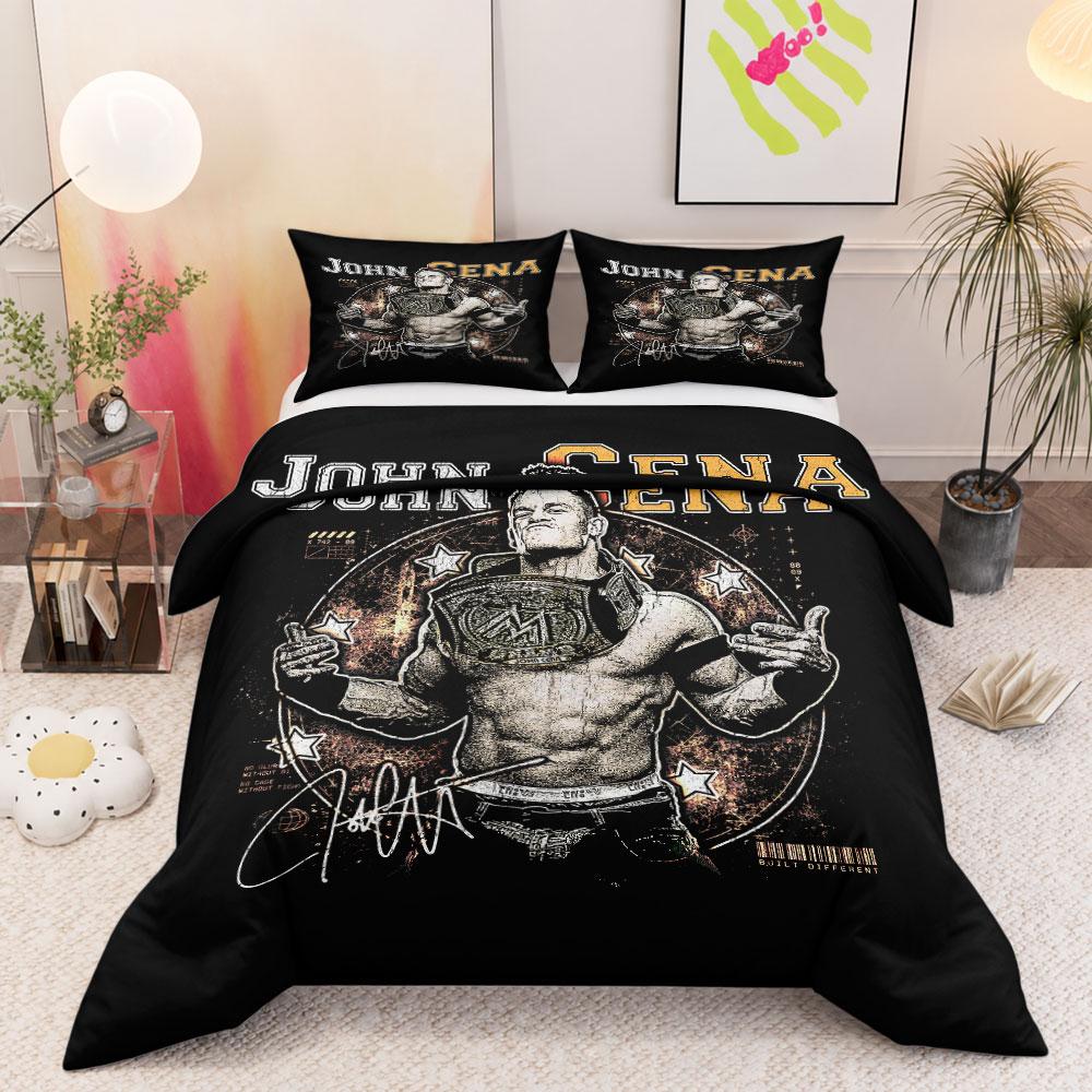 Bohemian John Cena Wrestling Poster Dark King Size Duvet Cover, Comfy Bedding Set for Family Use, Wrinkle-Free Duvet Cover for Daily Use