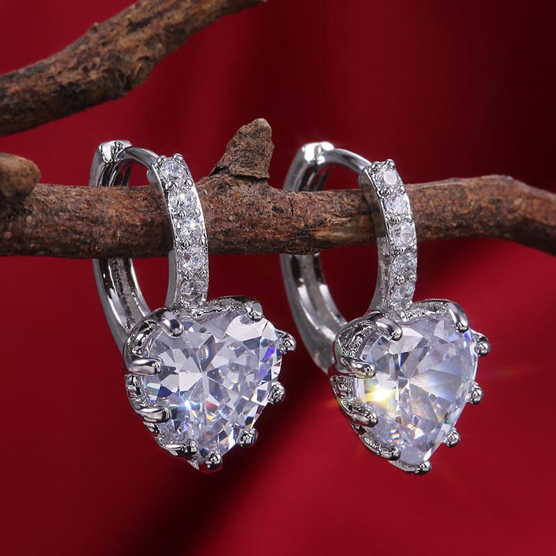 Silver Multi Color Heart CZ Hoop Earrings Halo Pave Crystal Leverback Heart Drop Earrings Women Multicolor Love Jewelry
