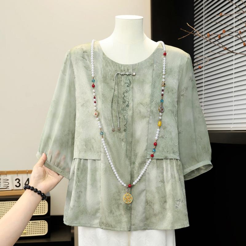 Grand Tang Lady 2026 New Chinese Style Plus Size Summer T-Shirt 2XL