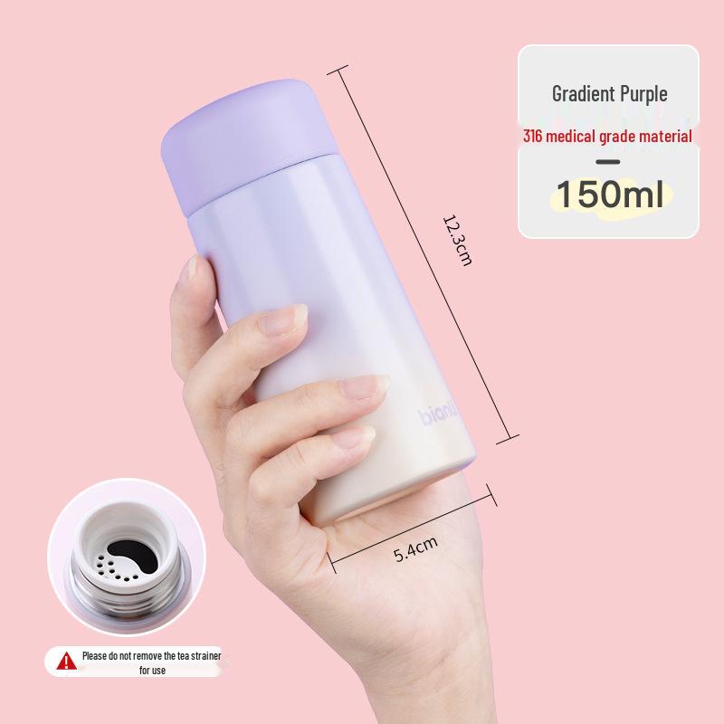 Stylish Mini Insulated Cup for Girls - Portable Pocket Size with Tea Infuser, Leak-Proof 304 Stainless Steel.