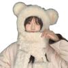 Warm 3-in-1 Cap Scarf Gloves Set Winter Integrated Cap Scarf Bear Ear Hooded Scarf  for Women