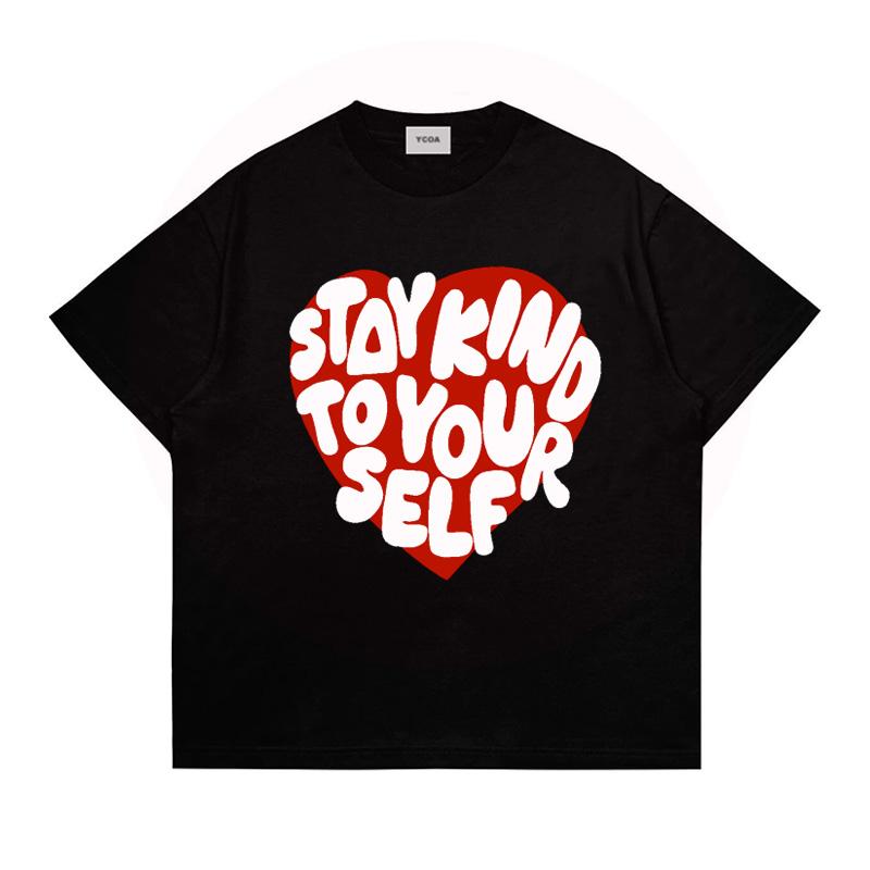Men TShirt Oversized Cottton Harajuku Heart Graphic Streetwear Korean Fashion Aesthetic Tees Short Sleeve Kpop Top Y2k Clothing