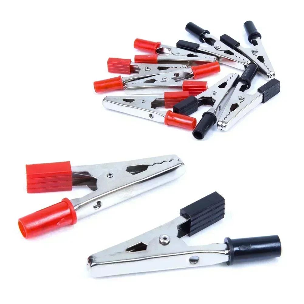 Set of 10 Insulated Electrical Crocodile Clips with 5 Amp Capacity and Screw Holes for Secure Wiring and Testing Applications