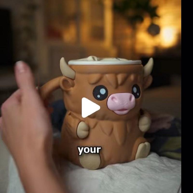 3D Printed Ice Cream Pint Holder Cute Cartoon Animal Water Mug Creative Cow Pattern Ice Cream Containers Kitchen Tools