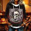 Women's Halloween Print Hooded Top, Loose Fit Casual 3/4 Sleeve Pullover Shirt