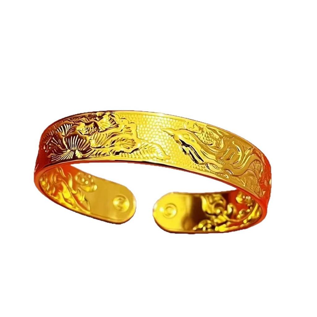 New Chinese retro magpie welcoming spring peony flower opening gold bracelet bracelet wedding gold bracelet bracelet jewelry