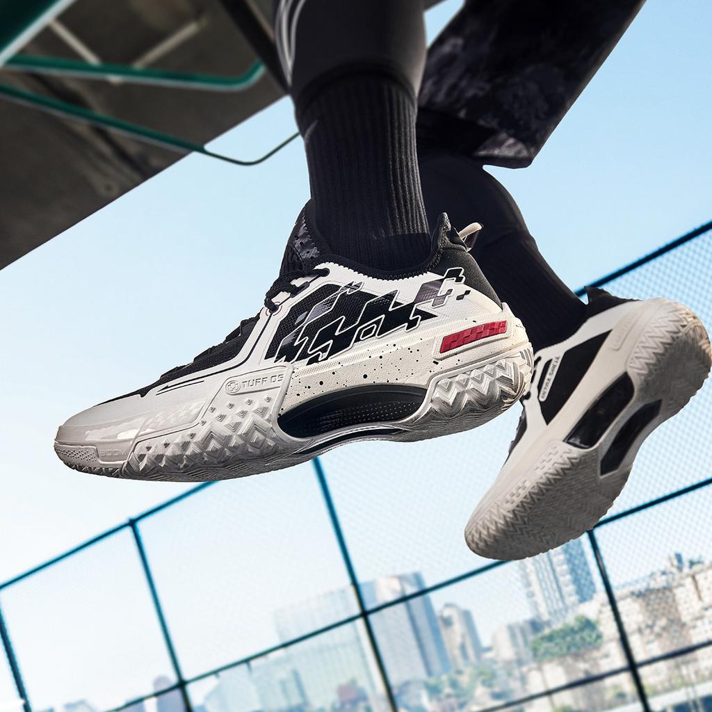 Li Ning Jie Ao, Black Flame Cushioning Slip Resistant Abrasion Resistant Low top Basketball Shoes Men's Black White ABFU019-6