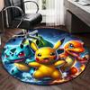 1 Alfombra Redonda de Pokémon Pikachu, Charmander y Squirtle - Esterilla Redonda para Silla con Diseño de Anime para Oficina