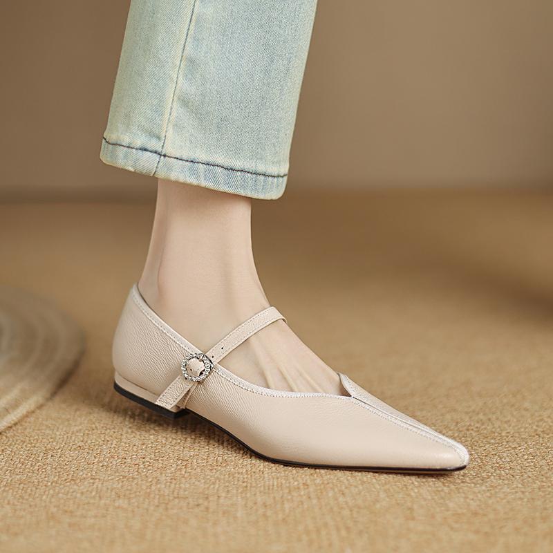 Fashion 2025 NEW Spring Women Loafers Genuine Leather Shoes for Women Pointed Toe Flat Heel Women Flats Retro Soft Ladies Mary Janes