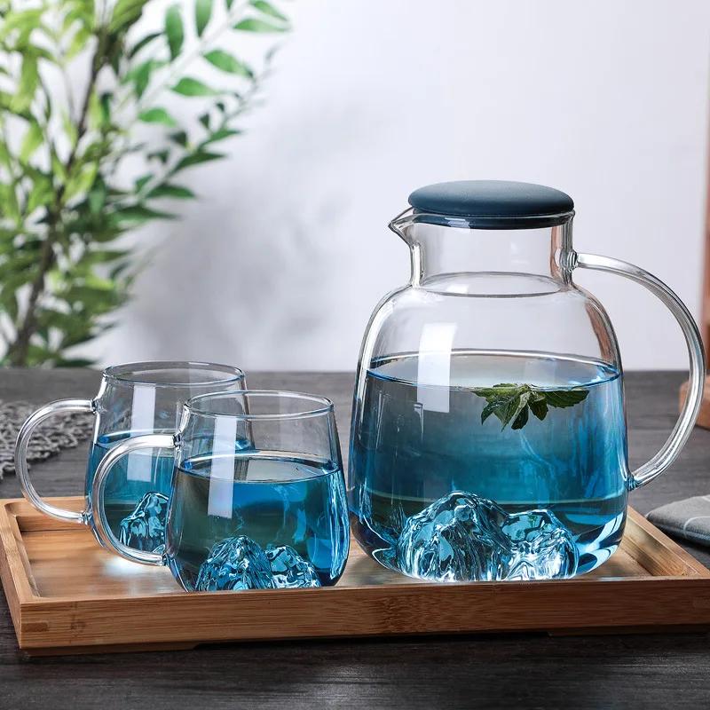 1800ml Glass Cold Water Bottle With Handle Fruit Tea Mug Kettle Mountain Design High Temperature Heatable Fine Jug Gradient Color for Home