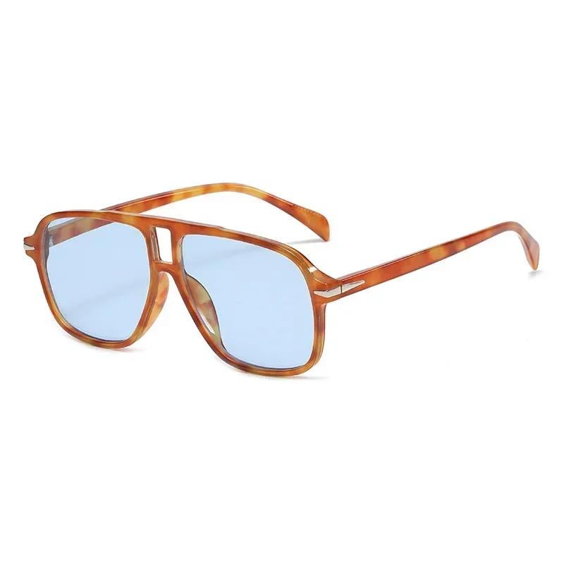Retro Double-bridge Pilot Sunglasses with Riveted Decoration, Leopard Print Women's Fashionable Sunglasses UV400