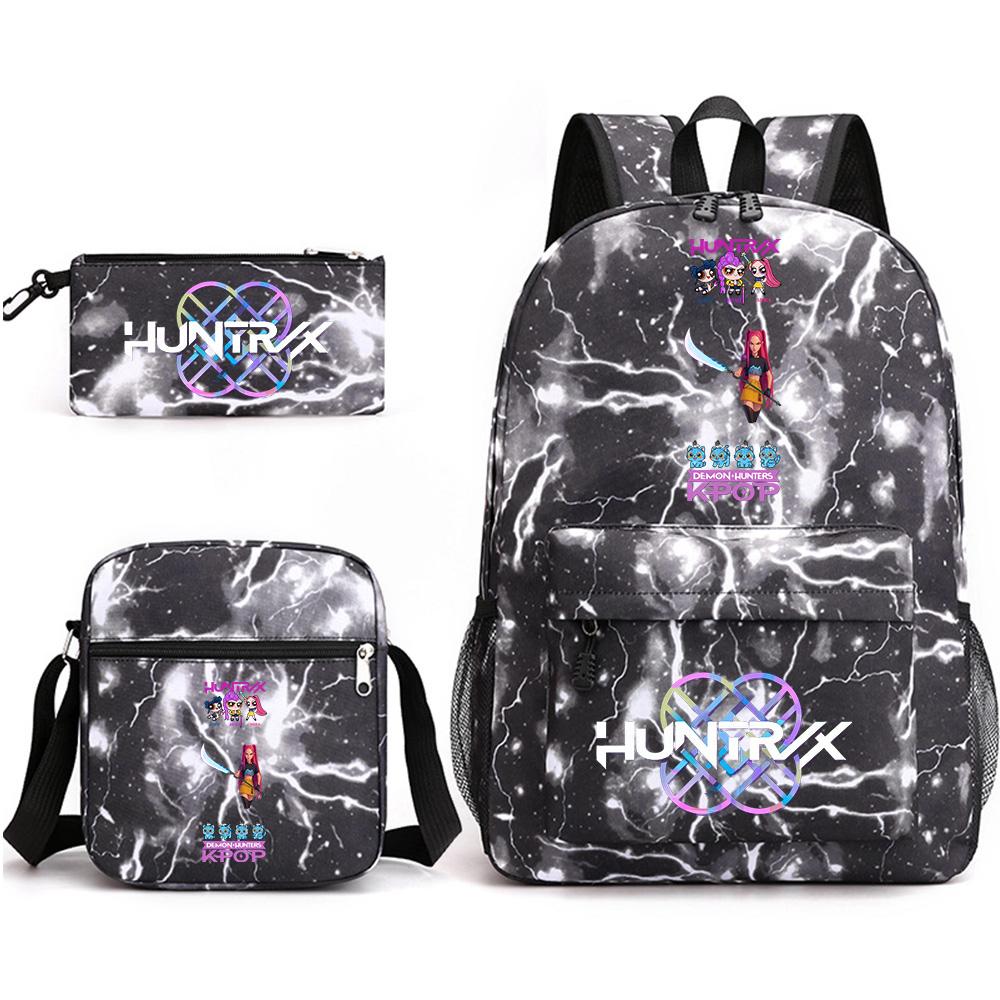 Set da 3 pezzi Anime Cartone Animato K-Pop Cacciatori di Demoni Zaino Stampato con Borsa a Tracolla Astuccio per Ragazzo Ragazza Adolescente Zaino Scolastico di Grande Capacità