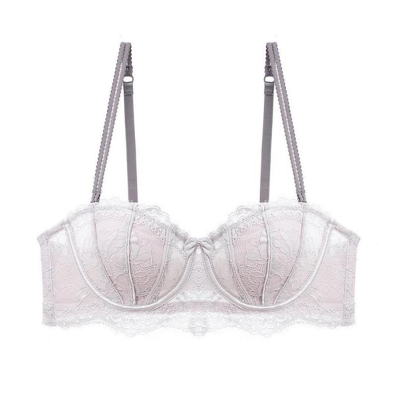 French Style Lace Half Cup Bra With Removable Straps Underwire Support Large Breasts Anti-Slip Back Design