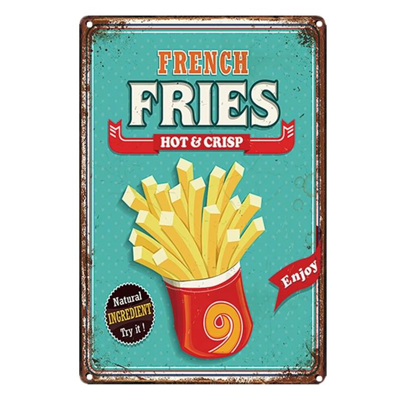 Hamburgers Metal Tin Signs Hot Dogs Printed Vintage Poster Kitchen Wall Decor Fast Food Shop Plaque Wall Art Iron Plate Painting