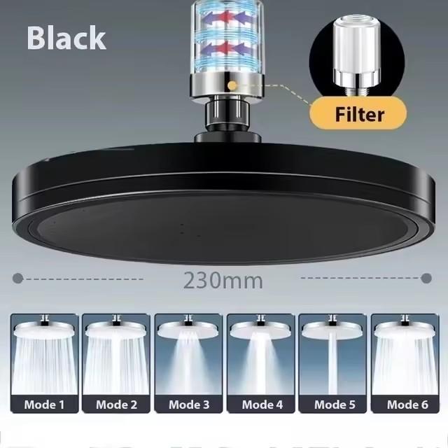 New 230mm Big Panel Large Flow Supercharge Ceiling Mounted Shower Head Set 6 Modes High Pressure Bathroom Showerhead with Filter