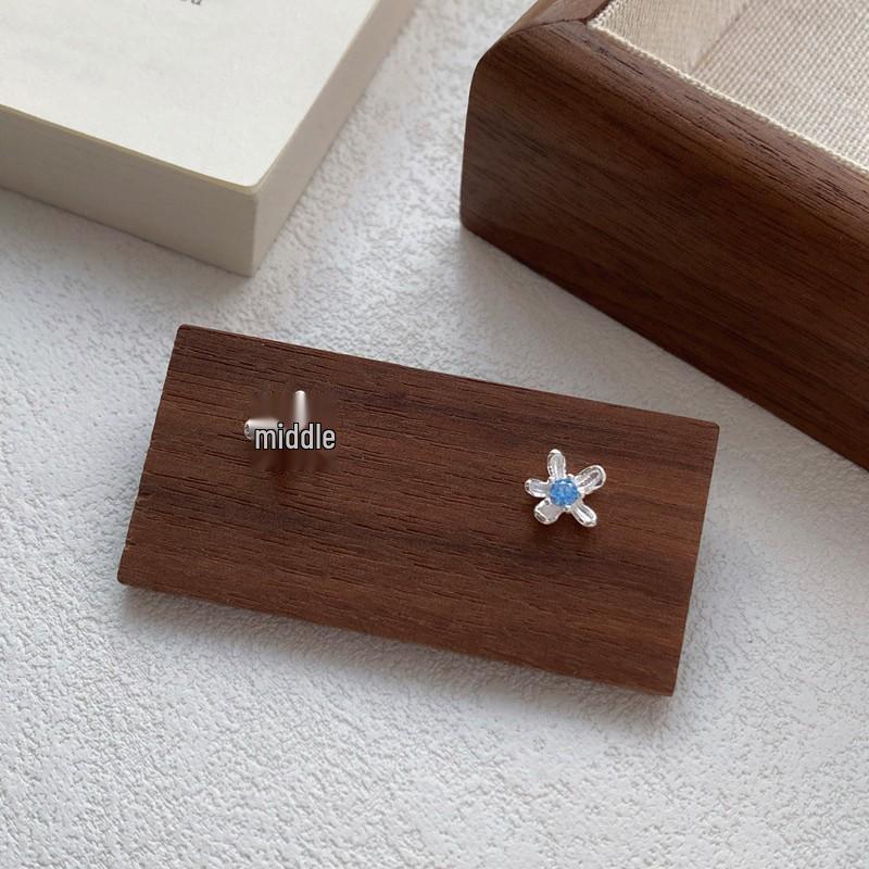 S999 Sterling Silver Blue Zircon Flower Stud Earrings for Women - Niche Design, Luxurious, Versatile