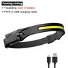 Induction Headlamps COB LED Sensor Head Lamp Built-in Battery Flashlight USB Rechargeable Head Torch 5 Lighting Modes Headlight