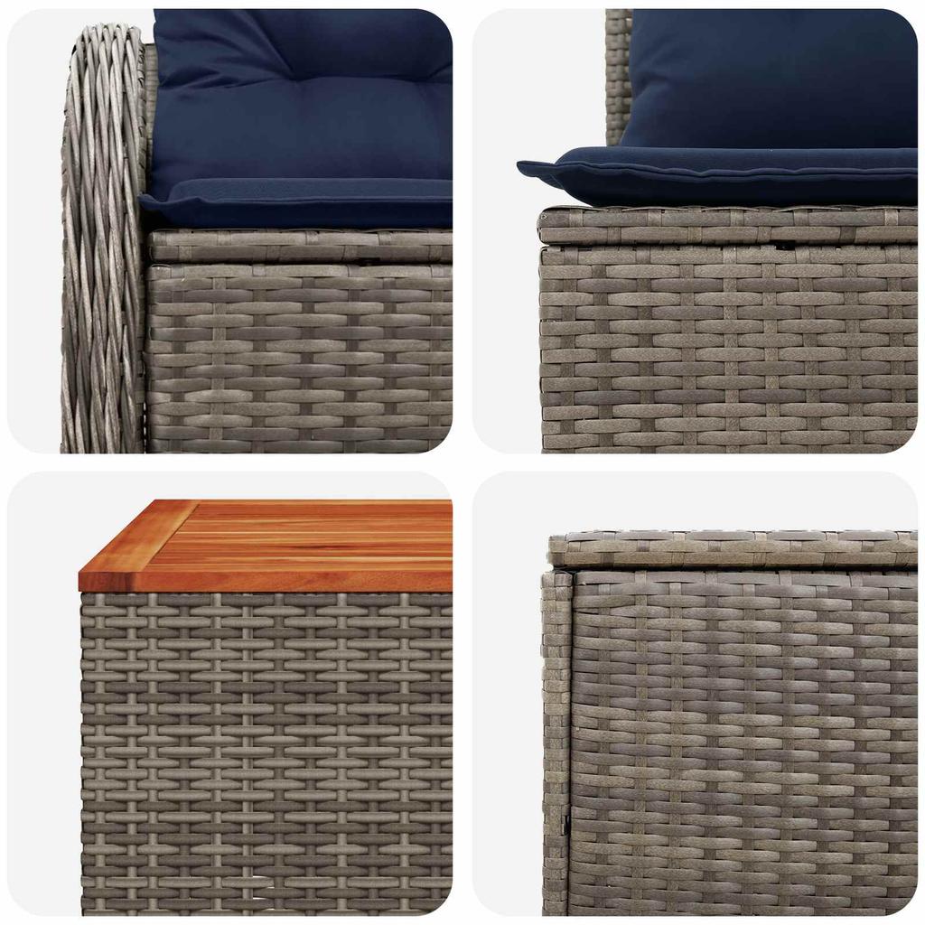 Sofa Set 6 Pcs Gray and Navy Blue Poly Rattan and Steel
