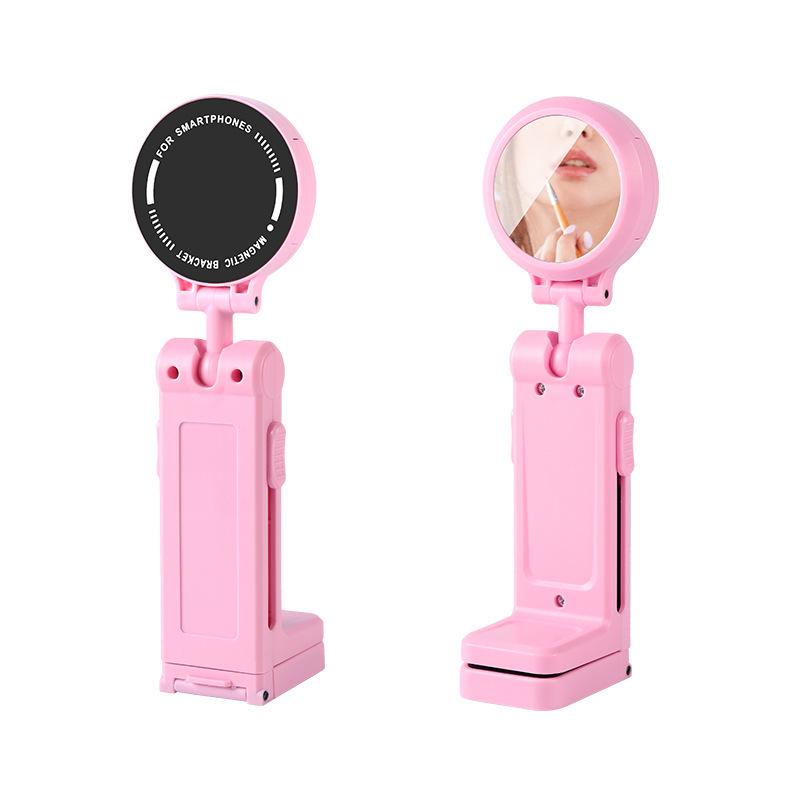 

Portable Foldable Adjustable Phone Holder with Rotatable Clip and Beauty Mirror for Travel Standard