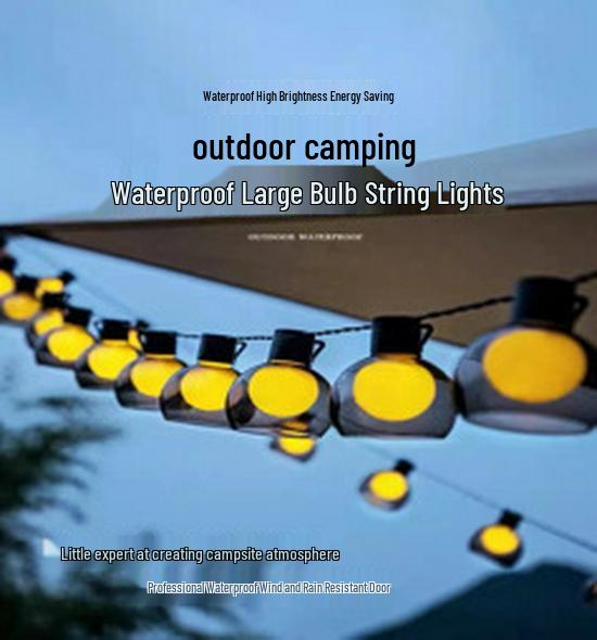Solar LED Outdoor Camping Lantern String Lights - G50 Round Bulbs, Decorative Tent & Canopy Lights