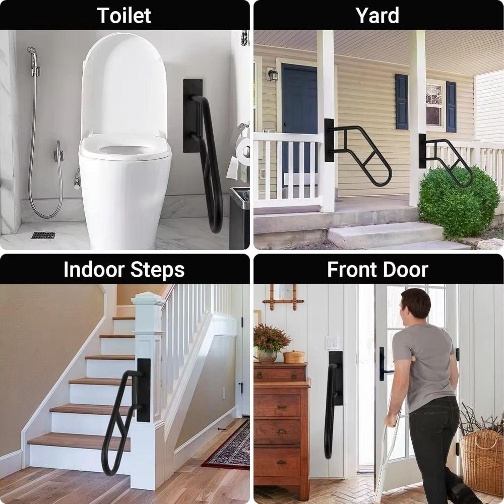 Modern Style Iron Handrail Durable Safety Wall-Mounted Railing Weatherproof Finish U-Shaped Design Grab Bars Staircase Safety