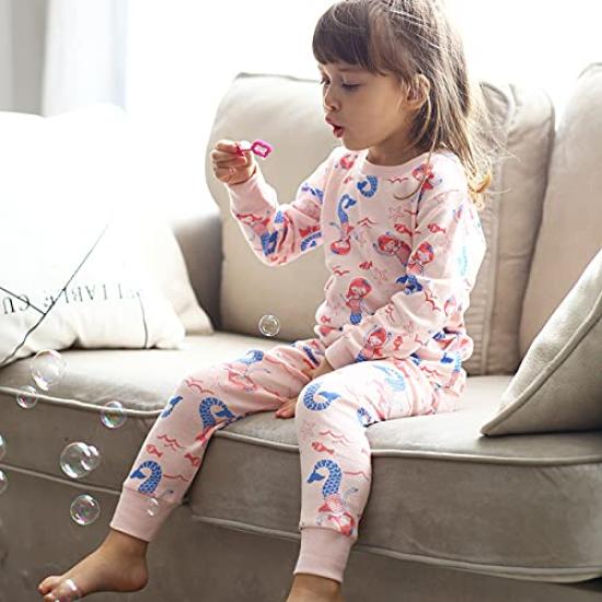 Kids Long for Girls [peterhaus] Pajamas, 100% Cotton, Children's Pajamas, Sleeves, Nightwear, Loungewear, (100, Mermaid)