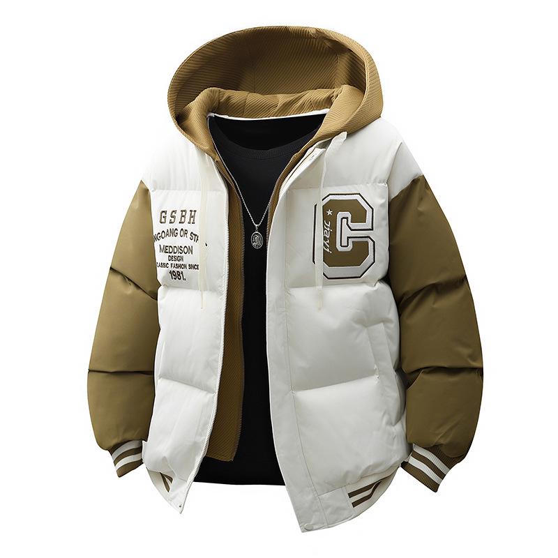 

Men s Hooded Warm Cotton Jacket - Trendy Winter Casual Outerwear Large брудно-білий