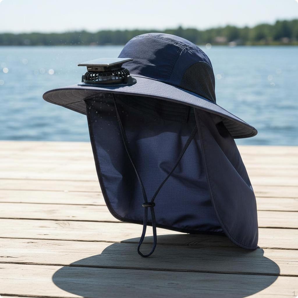 Solar Powered Fishing Hat Protection Sun Fan for Fishermen, Hikers