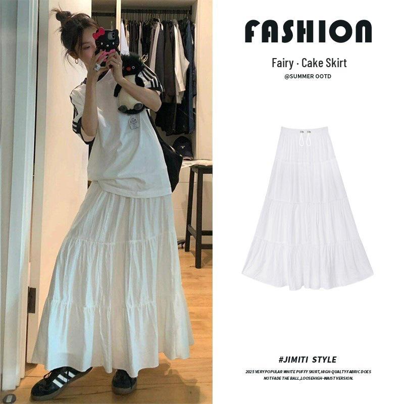 

2026 Summer Maternity High-Waisted A-Line Layered Cake Skirt - Slimming Mid-Length Casual Design for Petite Sizes 2XL розовый