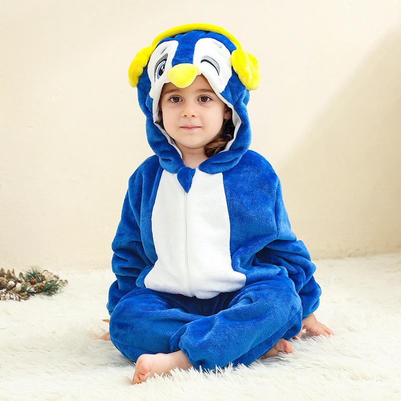 Children's Animal Onesie Pajamas Flannel Sleepwear Winter Warm Homewear Jumpsuit One-Piece Hooded Fleece Rompers Long Sleeve Outfits for Girls Boys