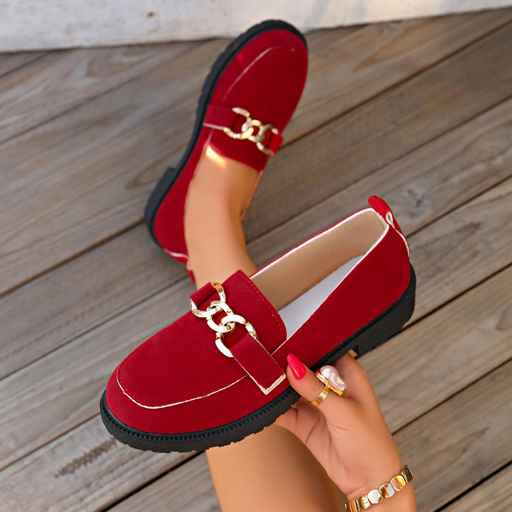 Britischer Stil rot 2025 Frühling und Herbst Temperament Arbeitsschuhe vielseitig Außenhandel neue kleine Lederschuhe Damen flacher Slipper einzelne Schuhe