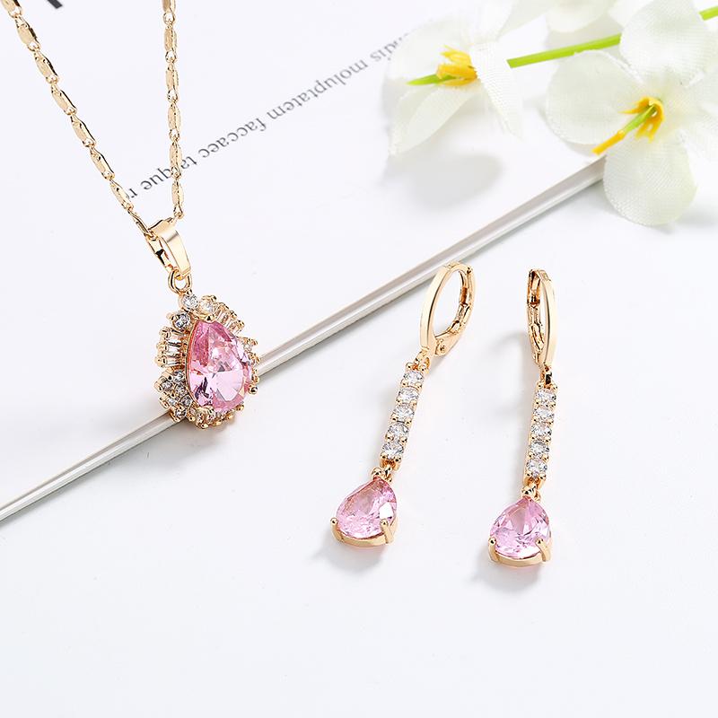 18K Gold Plated Pendant Zirconia Jewelry Set 18k Gold Plated Jewelry Sets Necklace Set for Women