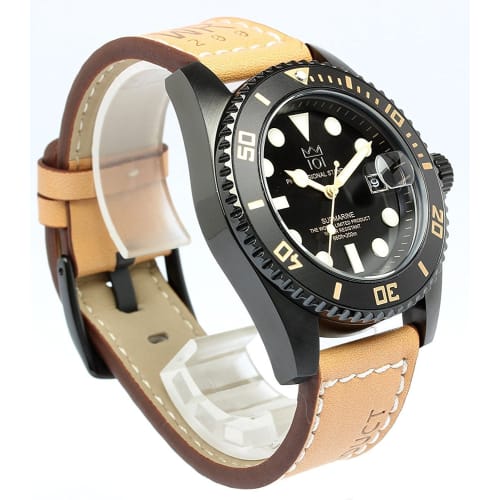 HYAKUICHI 101 No.2 Men's Quartz Dive Watch, Water Resistant to 20 ATM, Unidirectional Rotating Bezel, Leather Strap